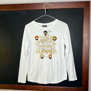 Harry Potter Kids Size XL White Long Sleeve Shirt Christmas Hogwarts Gold